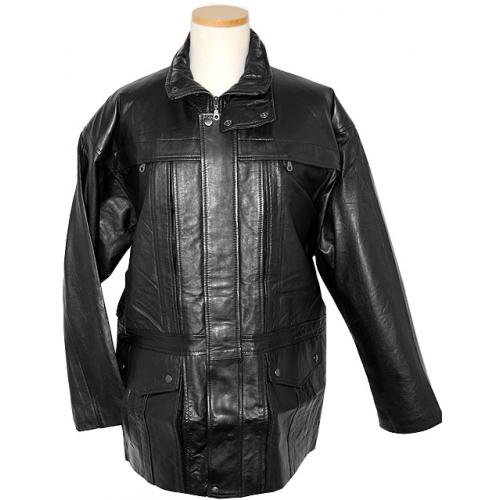 Bagazio Black Lambskin Leather 3/4 Length Coat BM628